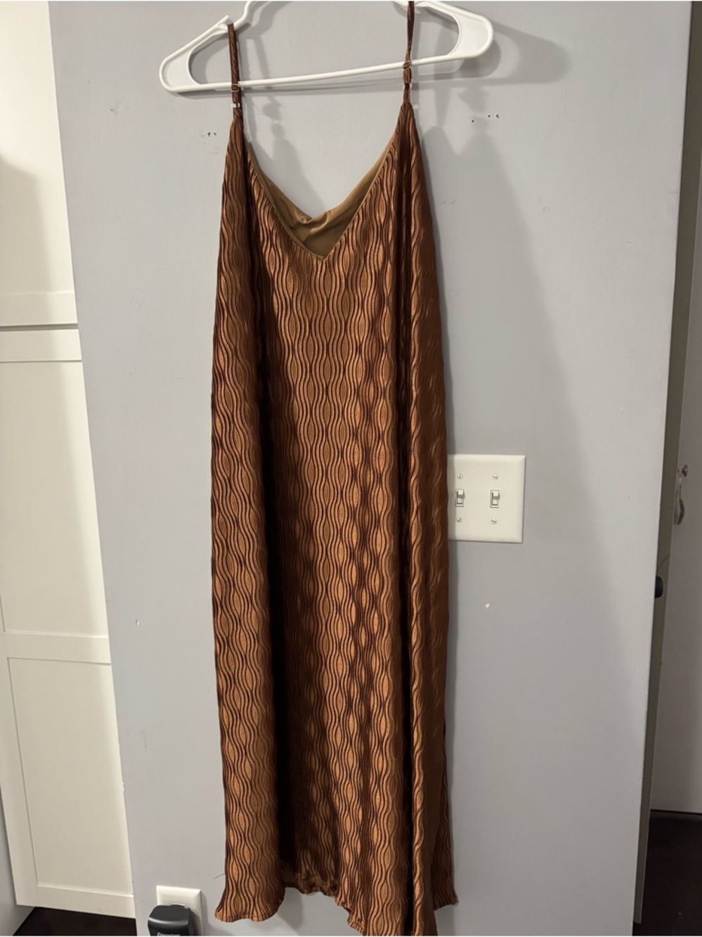 Brown Textured Slip Dress with Wave Pattern